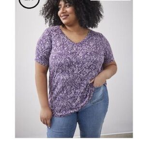 Modern-Fit Vneck Tee Purple Graphic Print Size 2x NWT Brand New